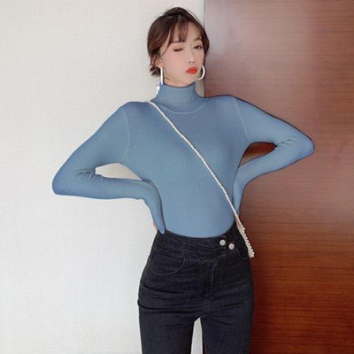 Picture of Autumn and Winter 2025 New Turtleneck Sweater Solid Color Long Sleeve Top Slim-fit Knitted Shirt Base Shirt Women's Styky Ins Trendy