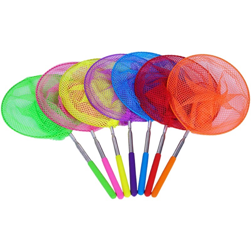 Children's Small Copy Net Colorful Foldableing Small Bucket Stainless Steel Telescopic Fishing Net Pocket Outdoor Insect Net Butterfly Net