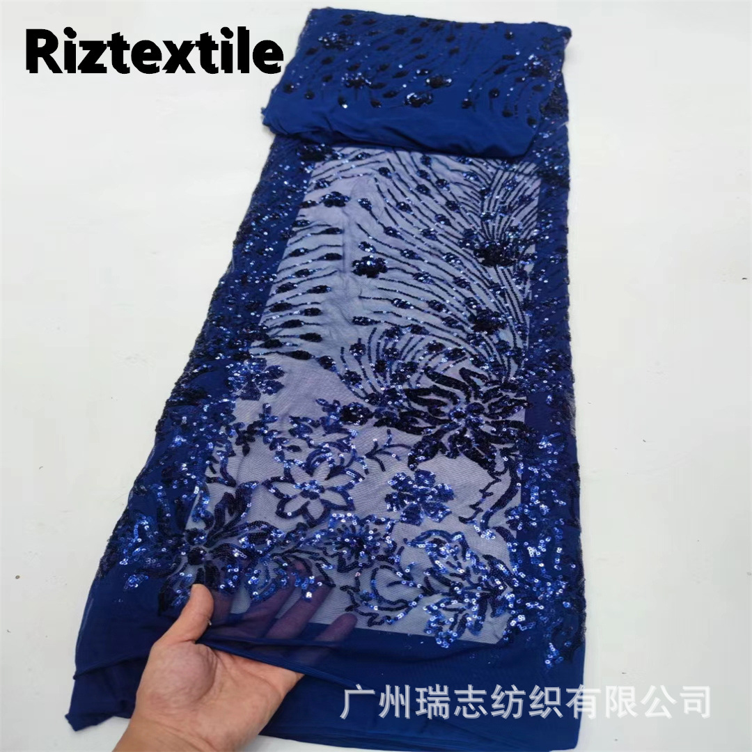 Picture of New in stock elastic net positioning phoenix tail big flower sequin lace fabric European and American banquet dress cheongsam fabric