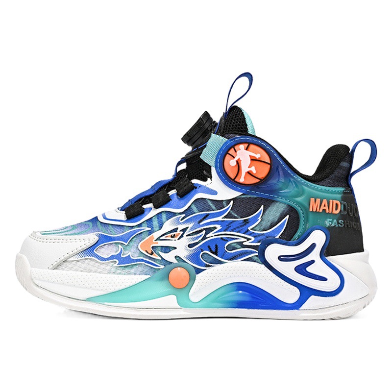 Boys' Shoes 2025 Autumn Children's Professional Basketball Shoes with Rotating Buckle Mesh Breathable Sports Running Shoes Trendy