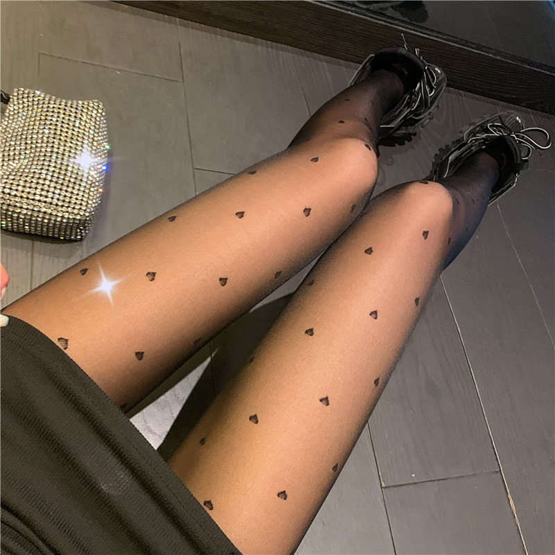 Black Leg Thin Silk Stockings Love Footless Pantyhose Women's Trendy 2021 Summer New Arrival All-in-one Socks Slim Legs