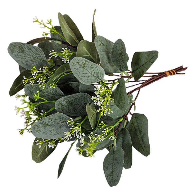 Amazon Cross-Border Artificial Flower Artificial Eucalyptus Leaf Stem Short Silver Dollar Branch Decorative Leaf Simulated Green Plant Plastic Leaf