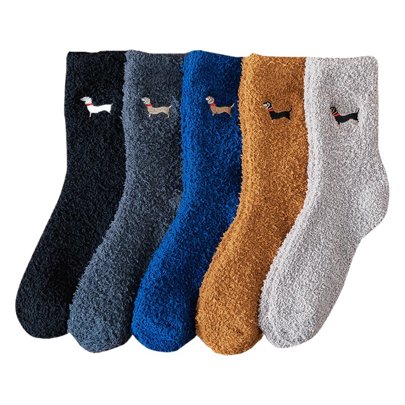 Men's coral velvet socks warm thick cartoon animal cute solid color tube socks sleep socks home floor socks