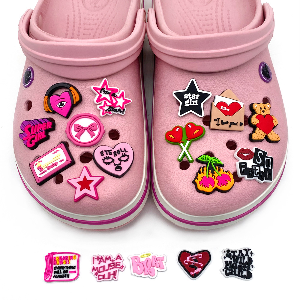 Set of 18 Y2K Style Pvc Soft Rubber Clogs Accessories Personalized Creative Accessories Shoe Flowers Shoe Buckles Zhibixing