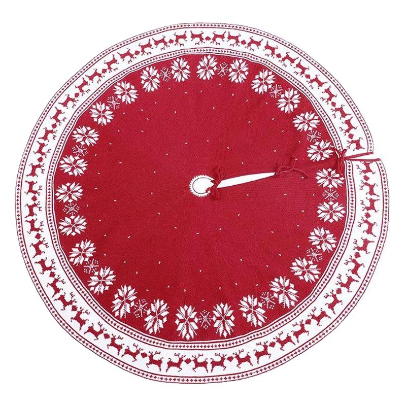 2025 New Christmas Tree Bottom Decorative Supplies 90cm 122cm Snowflake Deer Pattern Red Knitted Christmas Tree Skirt