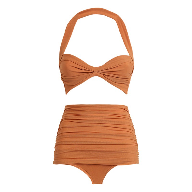 2024 European and American New Bikini Neck Mesh Stitching French Retro Split Swimsuit suit Women's Cross-border 2698