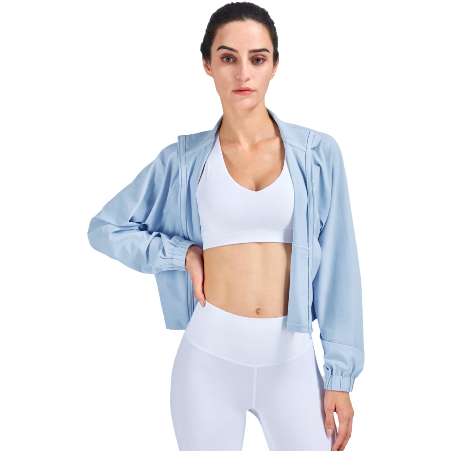 SC Summer Cool Long Sleeve Sun Protection Clothing Women's Loose Casual Fitness Jacket Zipper Running Sports Top Fitness Clothes