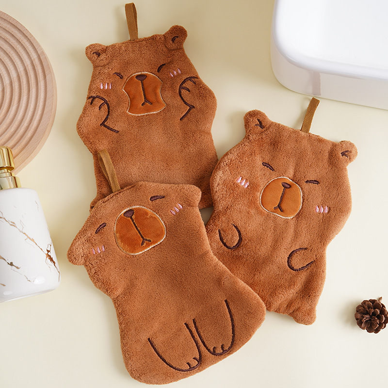 Cross-border source kappi bala towel cute hanging coral fleece absorbent cute soft kitchen children wipe hands