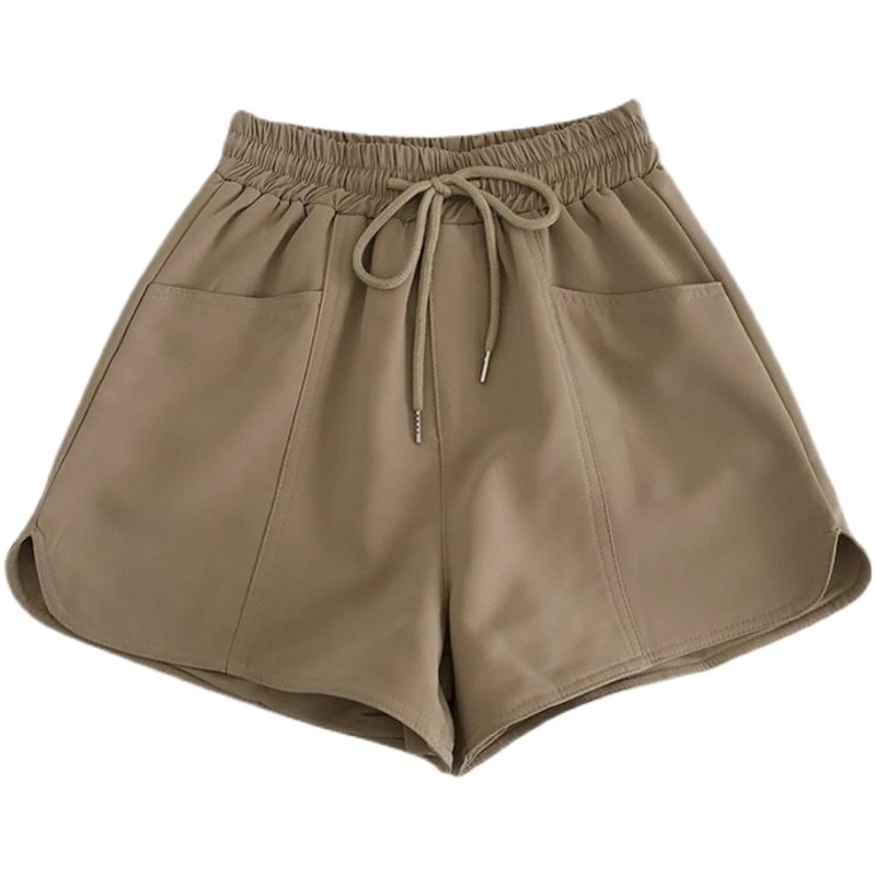 Drawstring High-Waisted Elastic Double-Pocket Casual Pants for Women 2024 Spring and Summer Korean Versatile Outerwear Wide-Leg Shorts