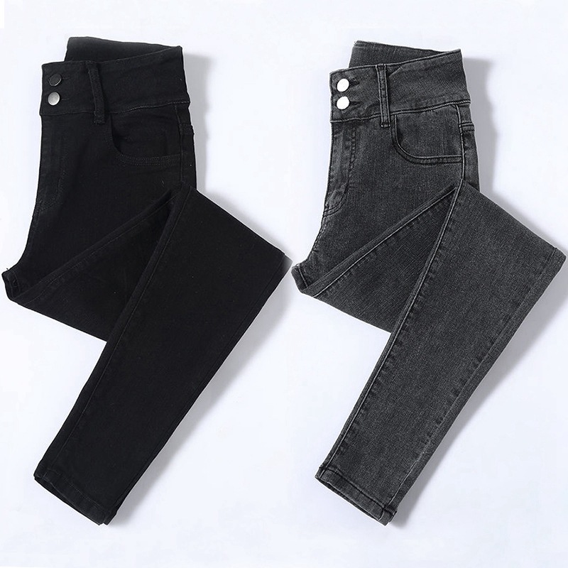 Picture of Stretch Jeans Women's High Waist Double Buckle Tight Pants New Spring Autumn and Winter Korean Style Slim-fit All-match Pencil Pants