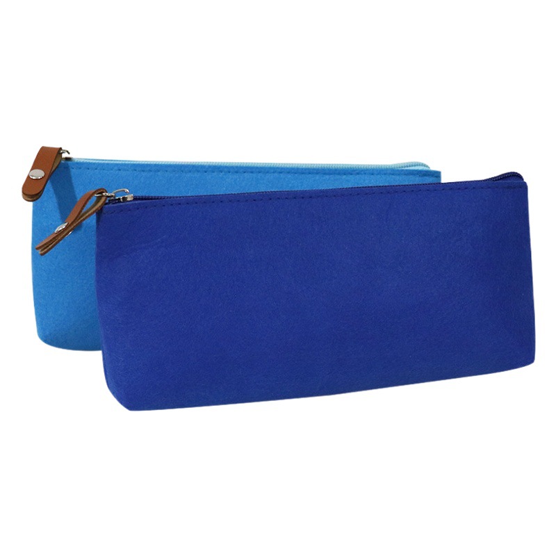 Large Capacity felt stationery pencil case dark blue printable logo felt pencil case cylinder flat felt pencil case