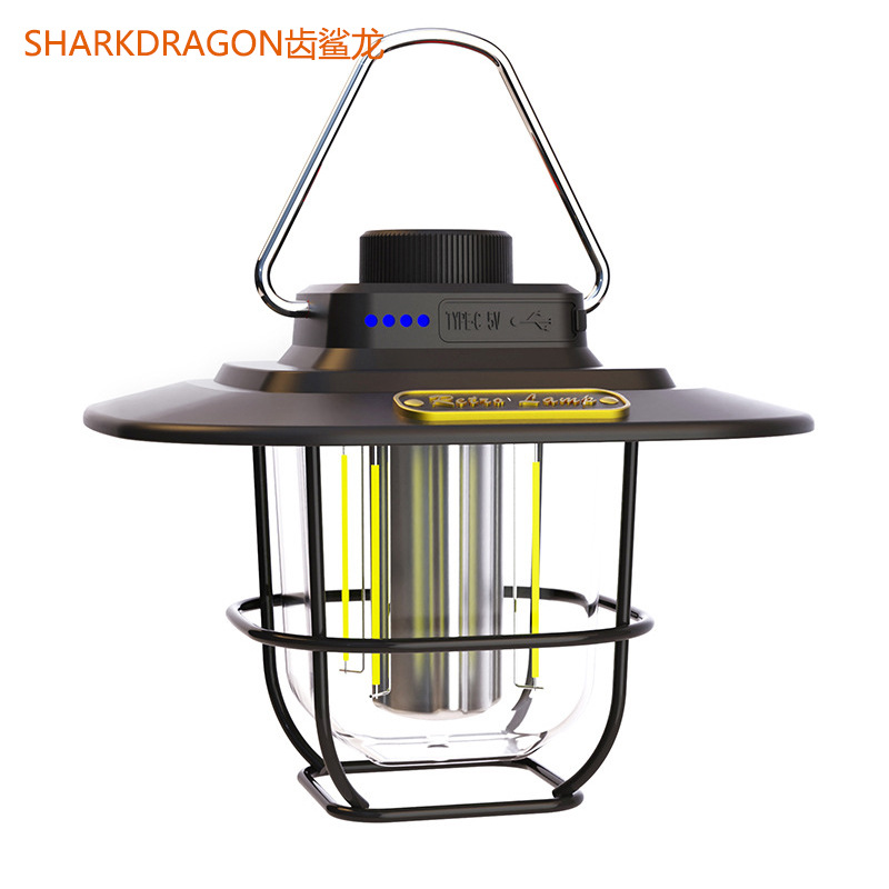 Cross-border new LED camping light USB rechargeable outdoor camping tent light portable retro lantern emergency light