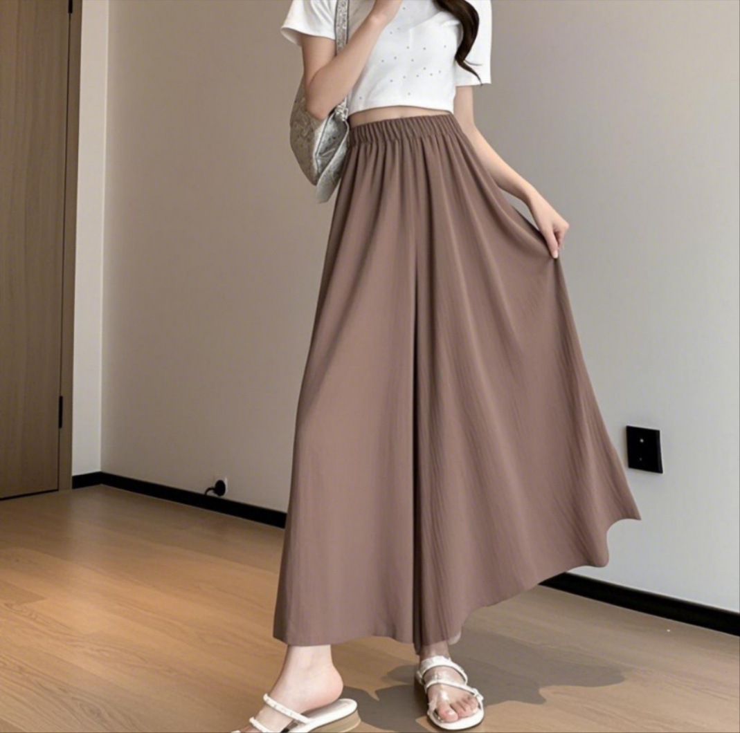 Picture of Ice Silk Culottes for Women Summer 2025 New Style Small High-Waisted Eight-Point Pants Drapedy A-Line Wide-Leg Skirt with Large Hem