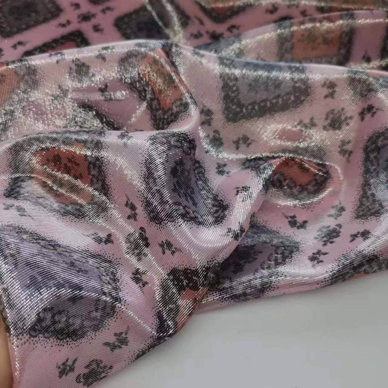 10mm Narrow Silver Leather Printed Mulberry Silk Georgette Fabric Fashion Skirt Silk Fabric