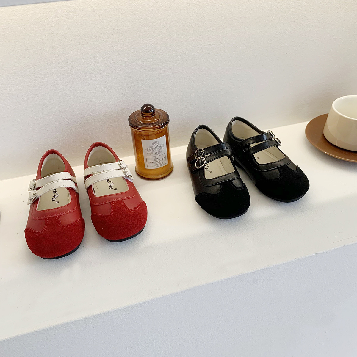 2025 Spring/Autumn New Round Toe Double-Strap Flat Shoes, Girls' Soft-Soled Princess Mary Jane Shoes, Stylish Versatile Leather Shoes