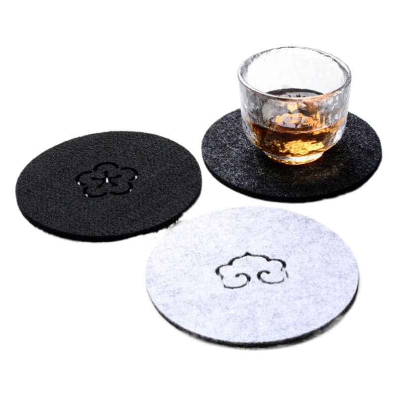 Felt Coaster Placemat Simple Hollow Plain Small Round Coaster Heat Insulation Water Absorption Dirty Resistant Factory Direct Felt Coaster