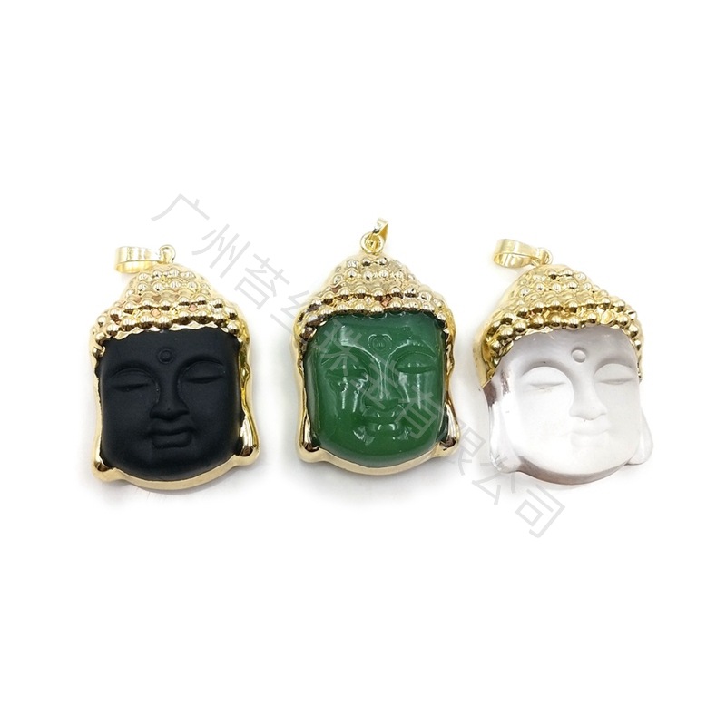 Gold Hand-carved Sakyamuni Head Pendant Obsidian White Crystal Green East Mausoleum Necklace Jewelry 2025 Cross-border