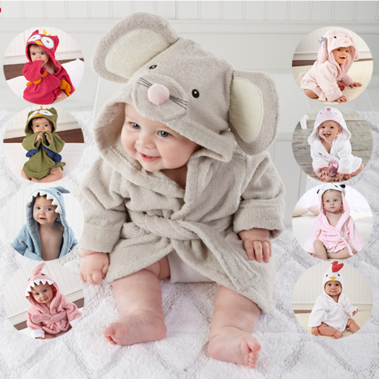 Picture of Korean version of cotton towel material baby pajamas baby cardigan bath towel children's bathrobe full moon clothes home clothes