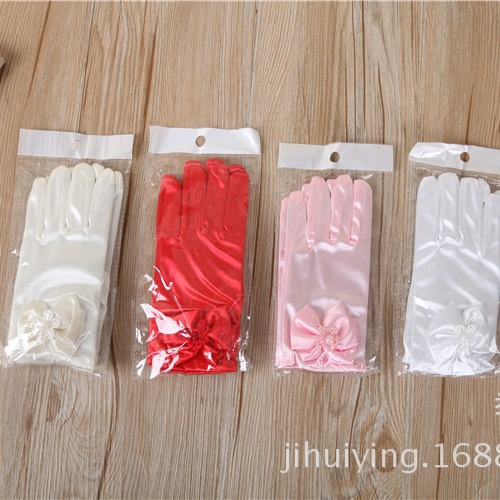 Flower girl short gloves white children's gloves female flower girl bow knot dress gloves manufacturers wholesale cross-border