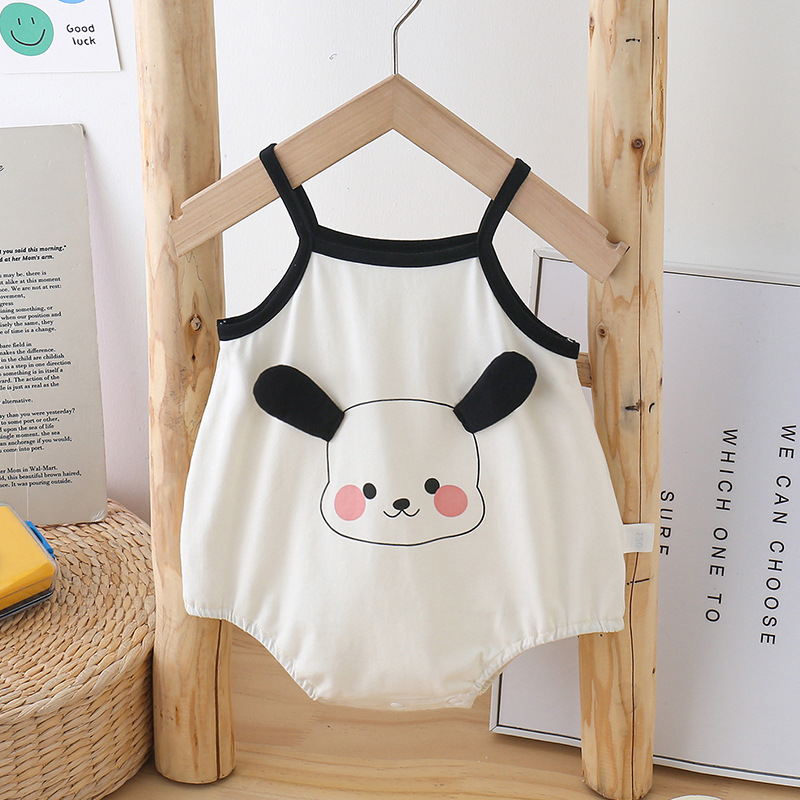 Baby's Summer Fart Clothes Male and Female Baby's Cartoon Puppy Sling Harper Newborn's Summer Dress All-in-one Bodysuit