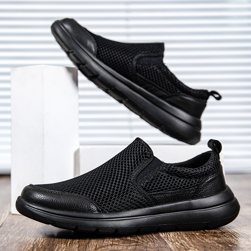 Summer New Style Slip-On Slip-Ons, Solid Color Breathable Mesh Casual Shoes, Lightweight Thick-Soled Sports Shoes for Men