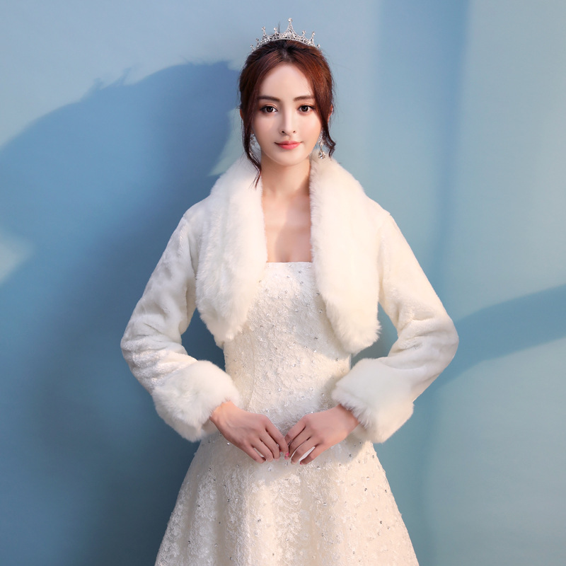 New bridal fur shawl winter fur collar cardigan wedding dress wedding shawl coat warm fur shawl wholesale