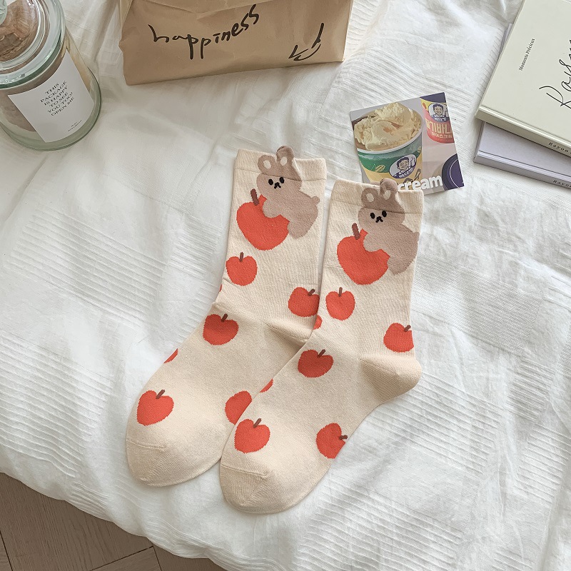 Picture of Yuanrunjia Korean style mid-calf socks cute Japanese cotton socks for women ins trendy all-match cartoon couple high-looking socks