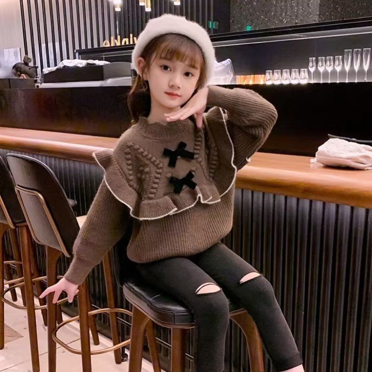 Picture of Girl's Sweater New Winter Sweet Little Girl's Sweater Western Style Warm Children's Winter Bow Base Shirt