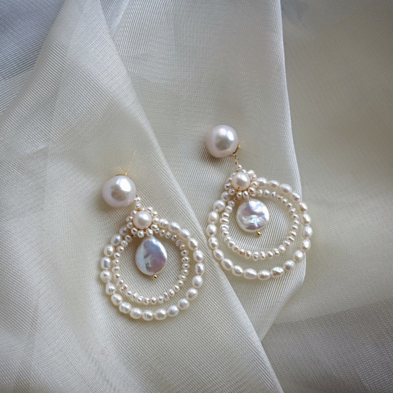 Picture of Original Design Natural Freshwater Pearl Millet Grain 925 Silver Needle Hand-Woven Earrings Earrings