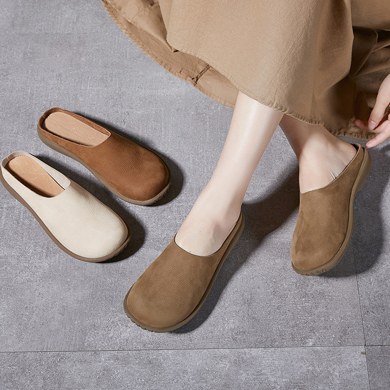 Platinum Disi New Leather Half Slippers Women's Outer Wear Non-Slip Deodorant Soft Bottom Soft Top Slip-on Shoes for Pregnant Lazy Mother