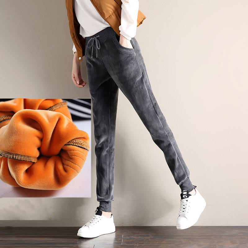 Picture of Autumn and Winter Velvet Thickened Sports Pants Women's Golden Velvet Korean-style Loose Student Guard Pants Legs Casual Harem Pants