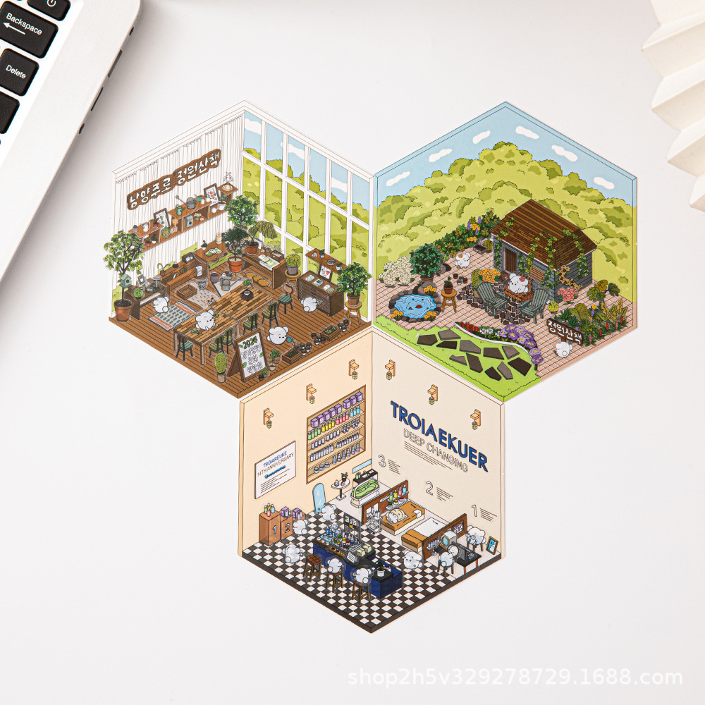 Picture of Cross-Border Korean-Style Miniature House Stickers, Miniature Scene, No-Cut Journaling, 3D Stereo Stacking Journaling, Stereo Scene