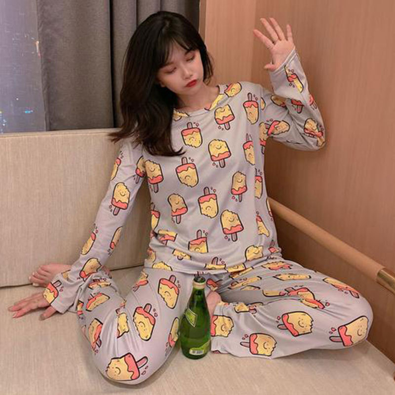 Picture of Wholesale spring and autumn winter pajamas women's thin long sleeve trousers cartoon cute wind small student home clothes suit