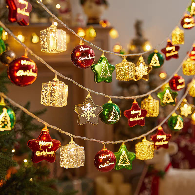 LED Christmas Electroplated Star Tianluo Ball Light String Christmas Tree Five Star Ball Decorative Light Colorful Light Window Decorative Light