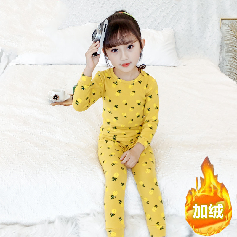 Picture of New children's thermal underwear suit fleece-lined thickened winter cotton sweater girls' autumn clothes long pants warm clothes