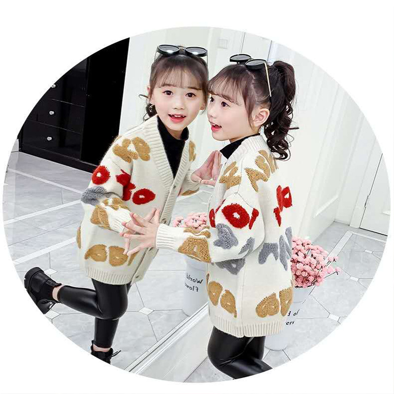 Picture of Children's Sweater Women's 2023 Spring and Autumn New Hot Style Girls Loose Big Kids Mid-length Big Kids Thickened Cardigan Jacket