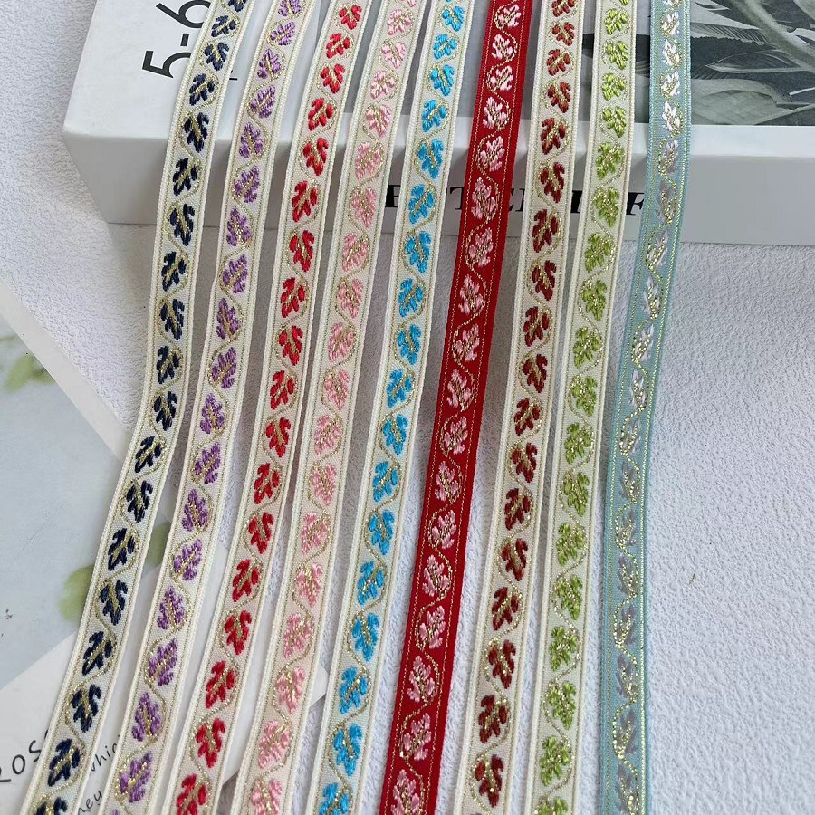 National jacquard ribbon national style small fresh leaves flower clothing bag accessories AH-2849 width 1.3CM