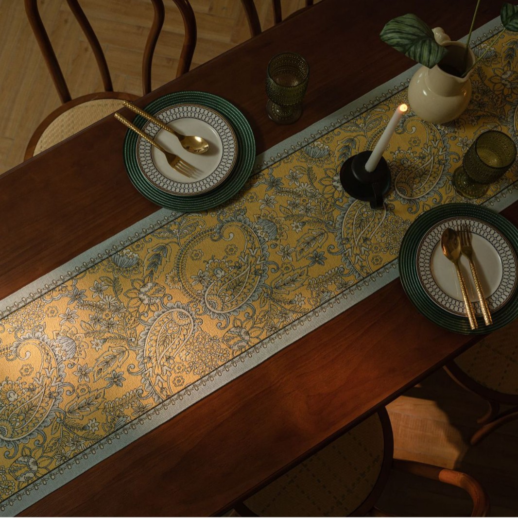 Imanki Rhyme American Long Fringe Table Runner Yellow Paisley Jacquard Tea Flag TV Cabinet Dining Table Wedding Decoration