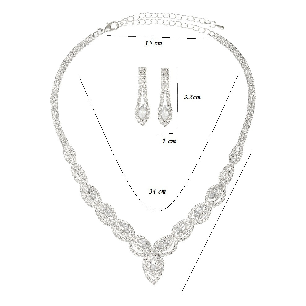 Cross-border Hot Sale Necklace Earrings Bracelet Set High-end Wedding Bride Bridesmaid Jewelry Full Diamond Zircon Wholesale