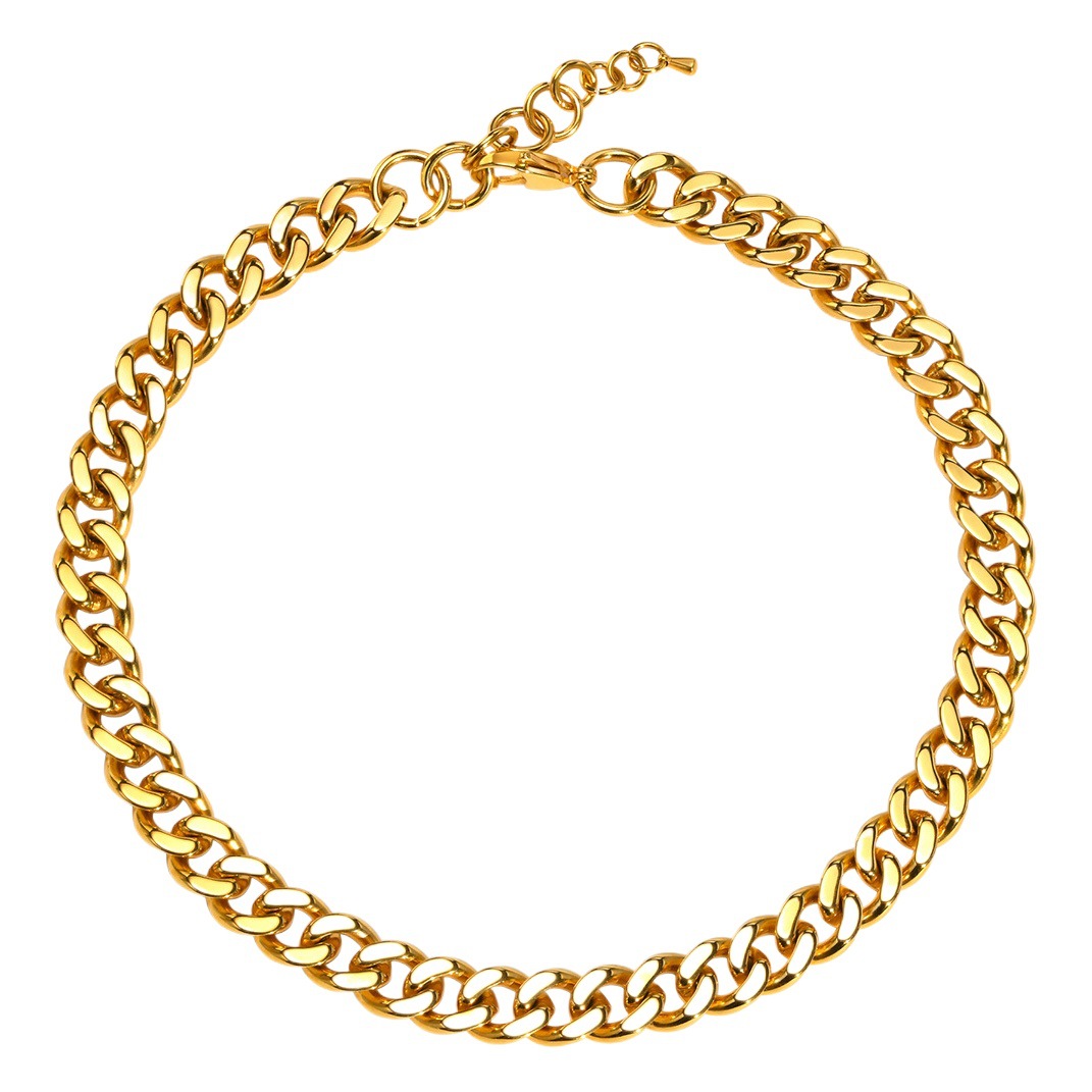 Europe and the United States cross-border stainless steel Cuban chain men and women neutral necklace width 12/15MM 24K color jewelry wholesale