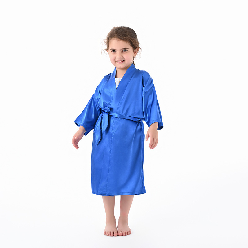 Picture of Cross-Border Solid Color Imitation Silk Children's Bathrobe Export Big Children's Satin Nightgown Baby Catwalk Cardigan Boys and Girls Bathrobe