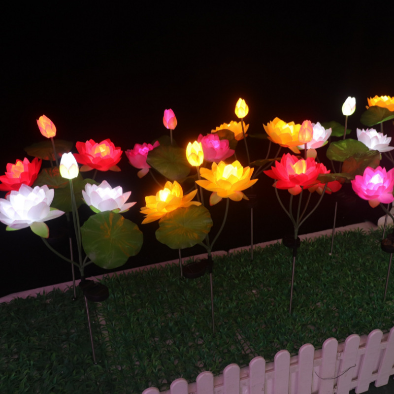 Cross-border hot-selling led solar lights outdoor simulation 3 lotus lights lawn lights courtyard decorative lights floor lights