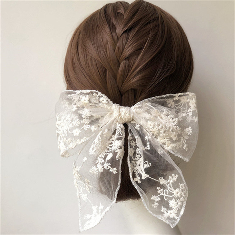 Picture of Super Fairy Lace Bow Hairpin Hairrope Sweet Temperament Top Clip Hairpin Hair Accessories Headdress Spring Clip