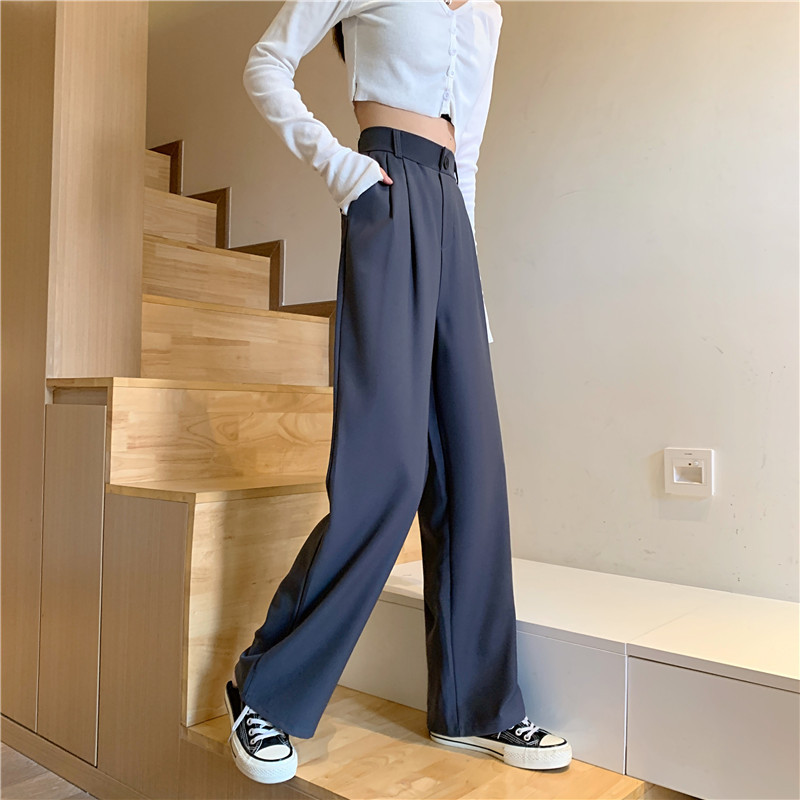 Picture of High Waist Draping Pants Women's Straight Loose 2021 New Black Wide Leg Casual Pants