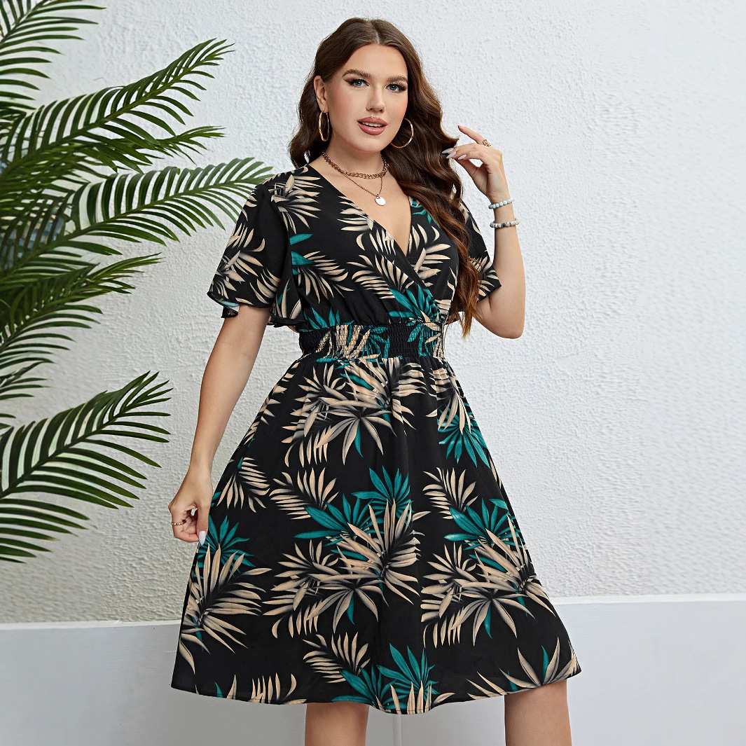Picture of Independent Development of European and American Foreign Trade Amazon AliExpress Explosions Summer V-Neck Tight Waist Slimming dress Women