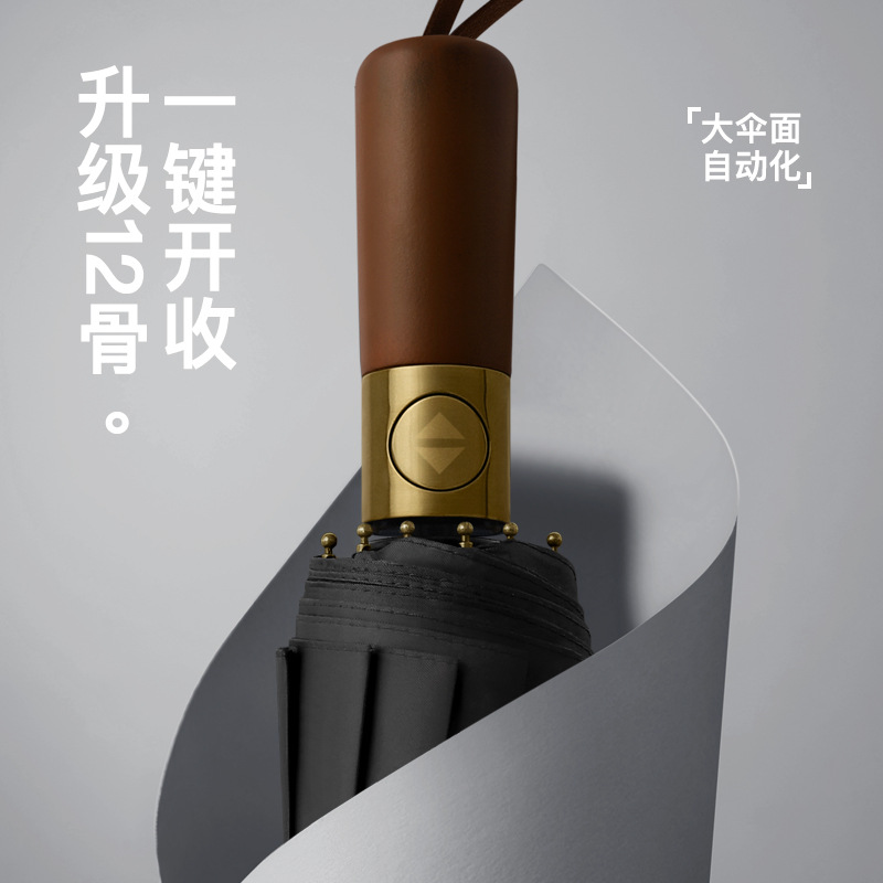 Picture of Three-fold automatic umbrella log handle lettering sunny umbrella men's business folding umbrella printed logo high-end gift umbrella