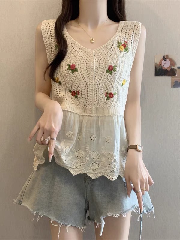 Korean Bohemian Style Cut Out Crochet Bottoming Vest for Women, Thai Style Niche Outer Wear, Versatile Design Top, Trendy