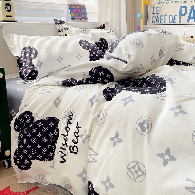 Picture of Class A Maternal and Infant Grade Four-Piece Set Small Fresh Thickened Sanding Quilt Cover Washed Cotton Bed Sheet Quilt Cover Dormitory Three-Piece Set ins