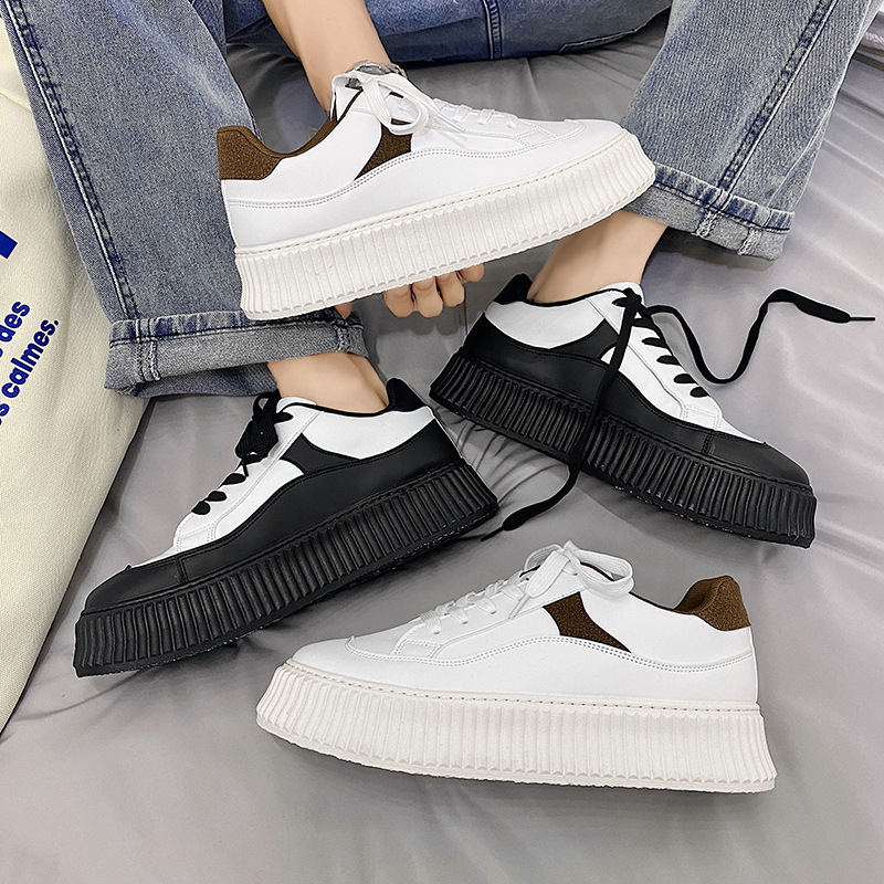 Picture of 2025 New Sneakers Thick Sole Ins Casual Sports Hong Kong Style Harajuku Ulzzang White Shoes Men's Trbottomy