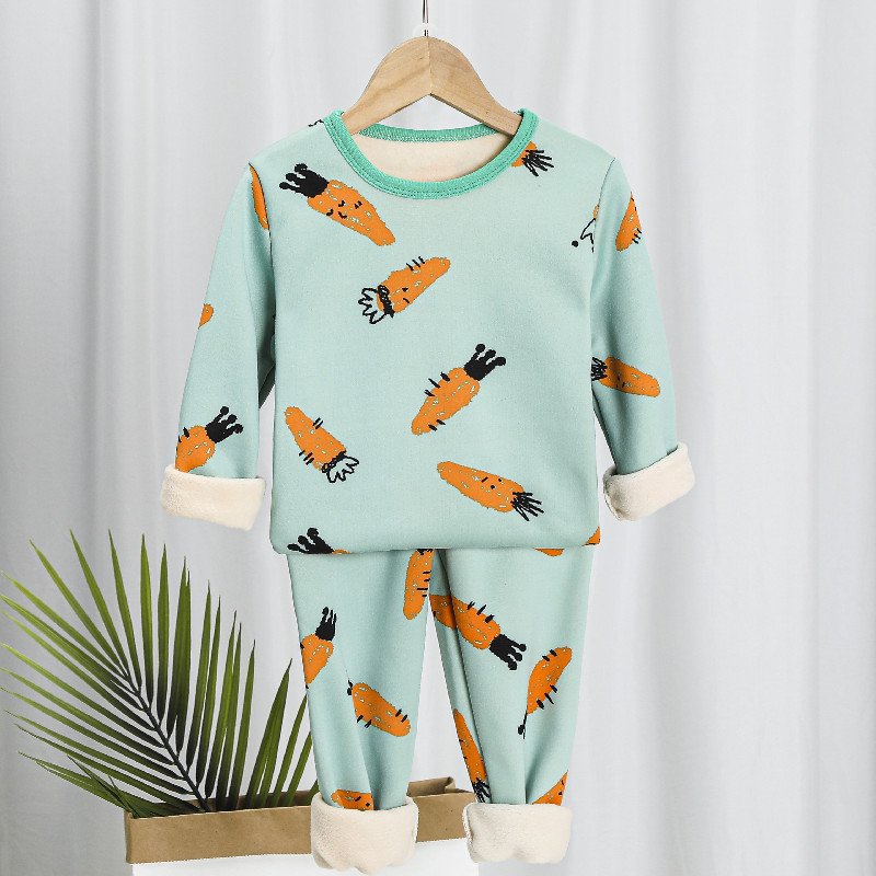 Picture of Children's thermal underwear children's clothing fleece-lined thickened suit boys' autumn clothes long pants girls' winter clothes bottoming two-piece suit fashion